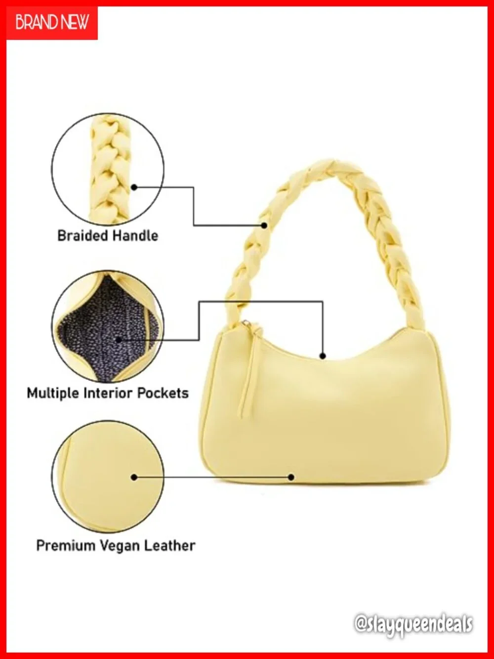 Emperia Braided Top Handle Shoulder Bag Hobo Tote Women Vegan Leather